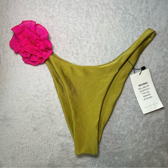NWOT SAME Rose 90s Swimsuit Bottom Green/Fuchsia Size Medium - Picture 4 of 10